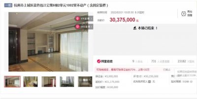 刚刚,杭州江景豪宅蓝色钱江一房产拍出3037.5万,折合单价12.9万